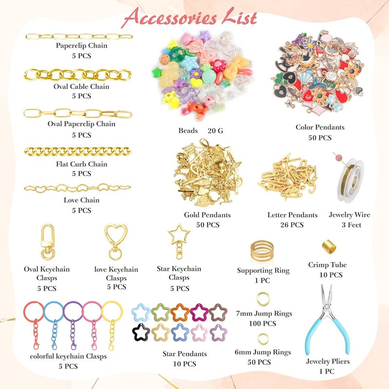 Ecoofor Keychain Making Kit 354 Pcs — Bag Charm Kit with 136 Charms, 25 Extender Chains, 20 Keychain Clips, Beading Accessories ＆ Jewelry Pliers — DIY Crafting and Jewelry Making for Adults - Image 3